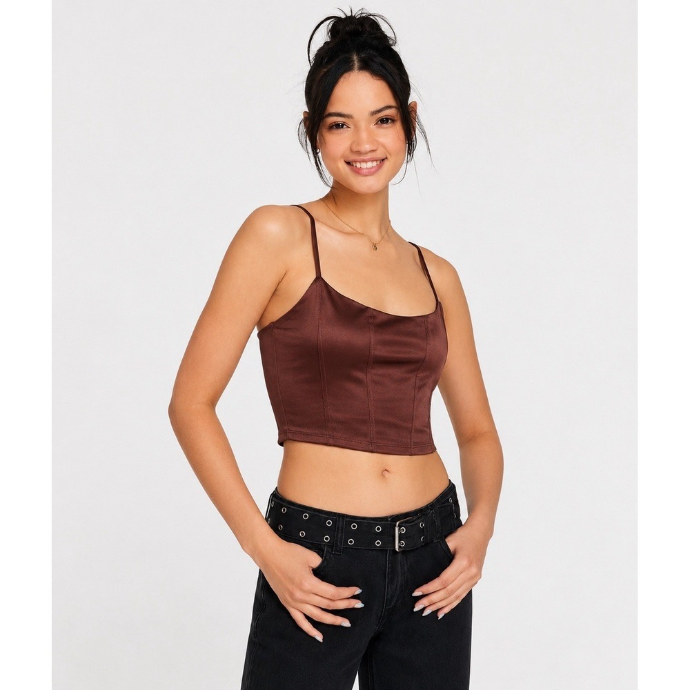 Aeropostale‎ Corset Top M Brown Satin Cropped Strappy Y2K Festival Party Wear